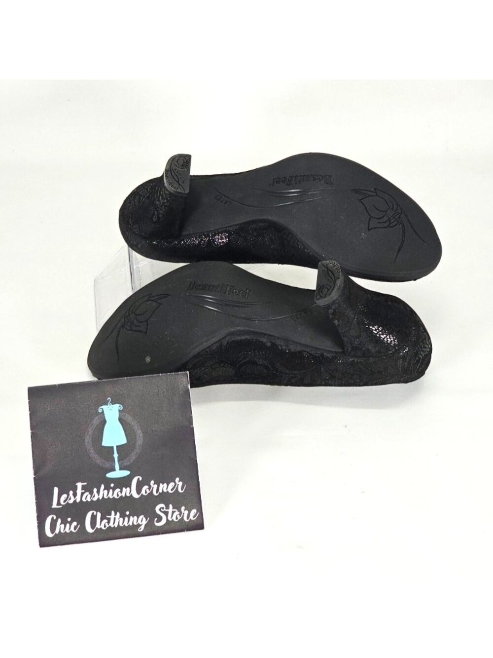 BeautiFeel Women's Black Spark Suede Glasgow Open-Toe Pump Size 7.5 2115 - Picture 9 of 16